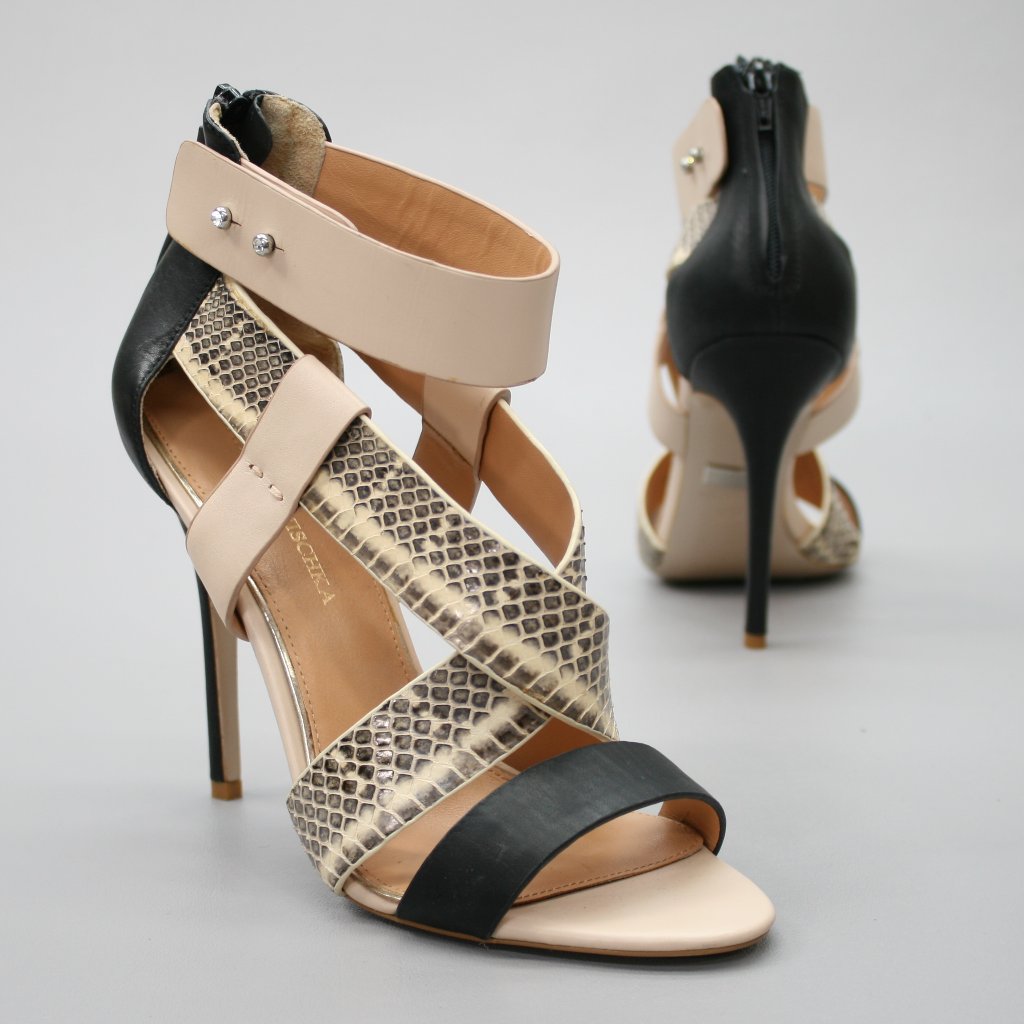 Badgley Mischka Ladies 9 Slingback Rear/Back-Zip Snake-Print Stiletto High-Heels